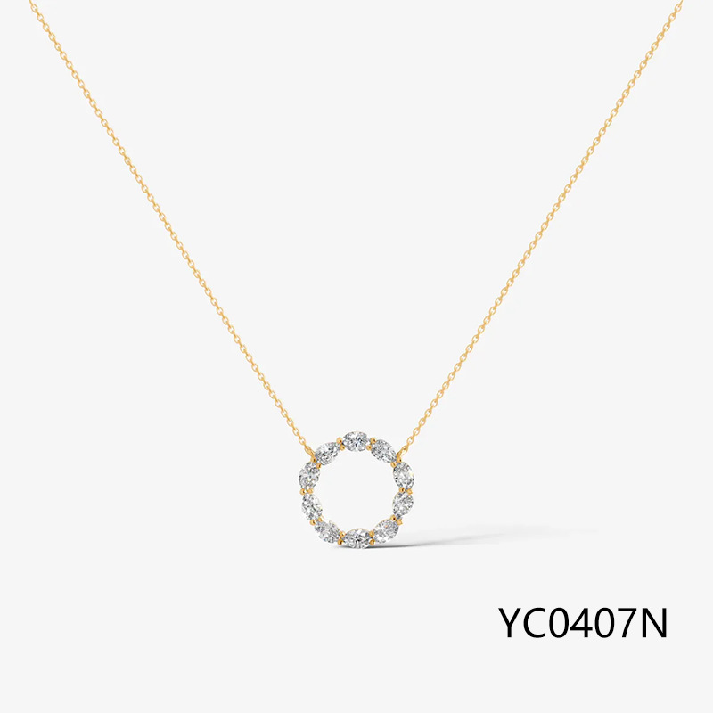 Oval & Pear Cut Moissanite Circle Necklace · 40cm + 3.8cm + 3.8cm Adjustable Chain