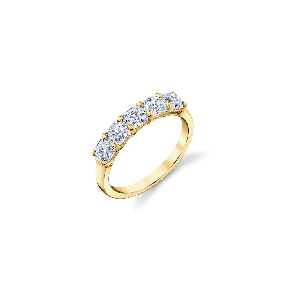 Moissanite Row Ring, 925 Sterling Silver Gold Plated Eternity Band Stackable Ring — detail 4
