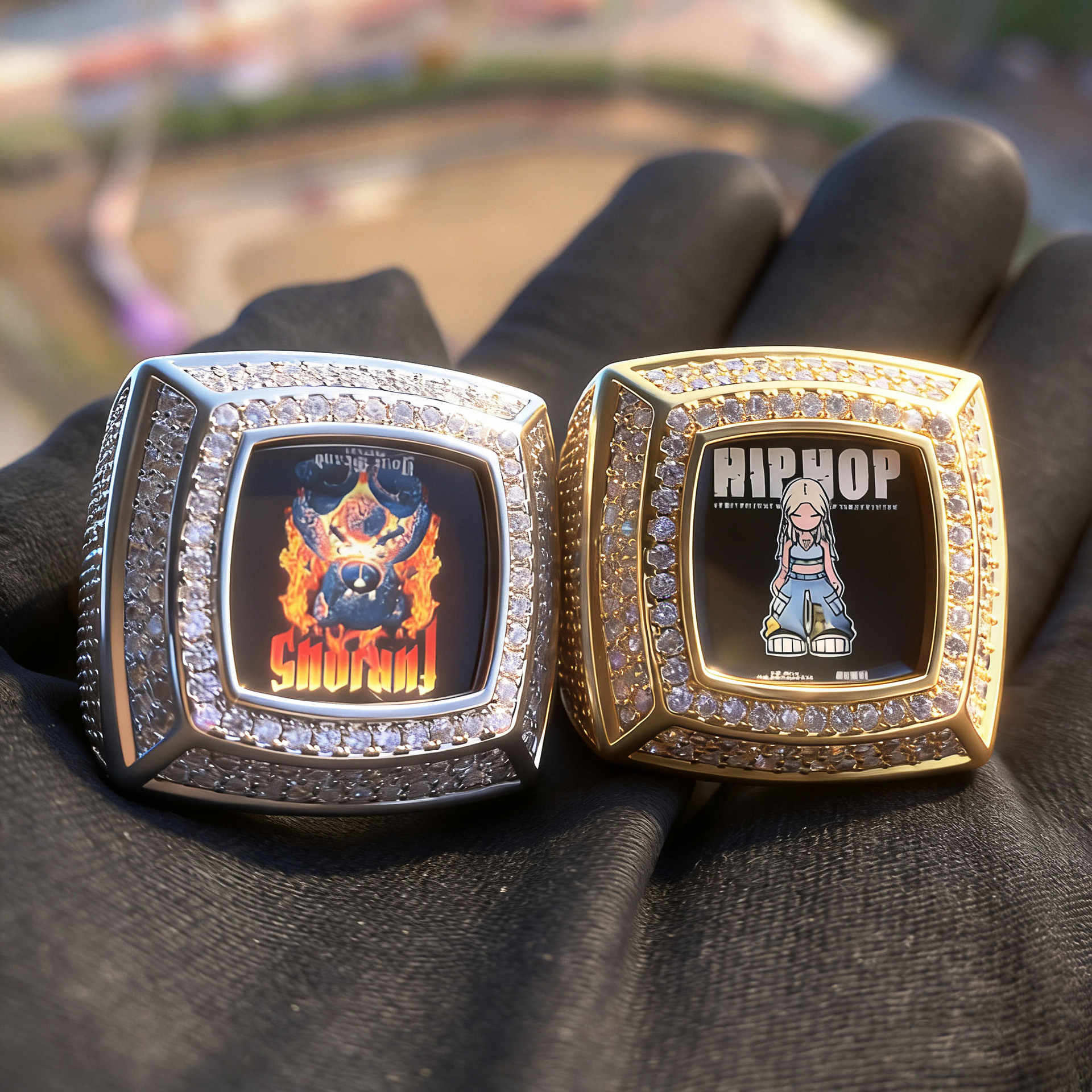 Custom Square Photo Iced Out Ring, Hip Hop Cubic Zirconia Ring For Men Women — detail 1