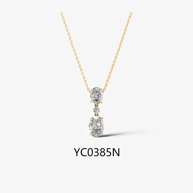 Three Stone Moissanite Necklace - Oval · 40+5cm Adjustable Chain