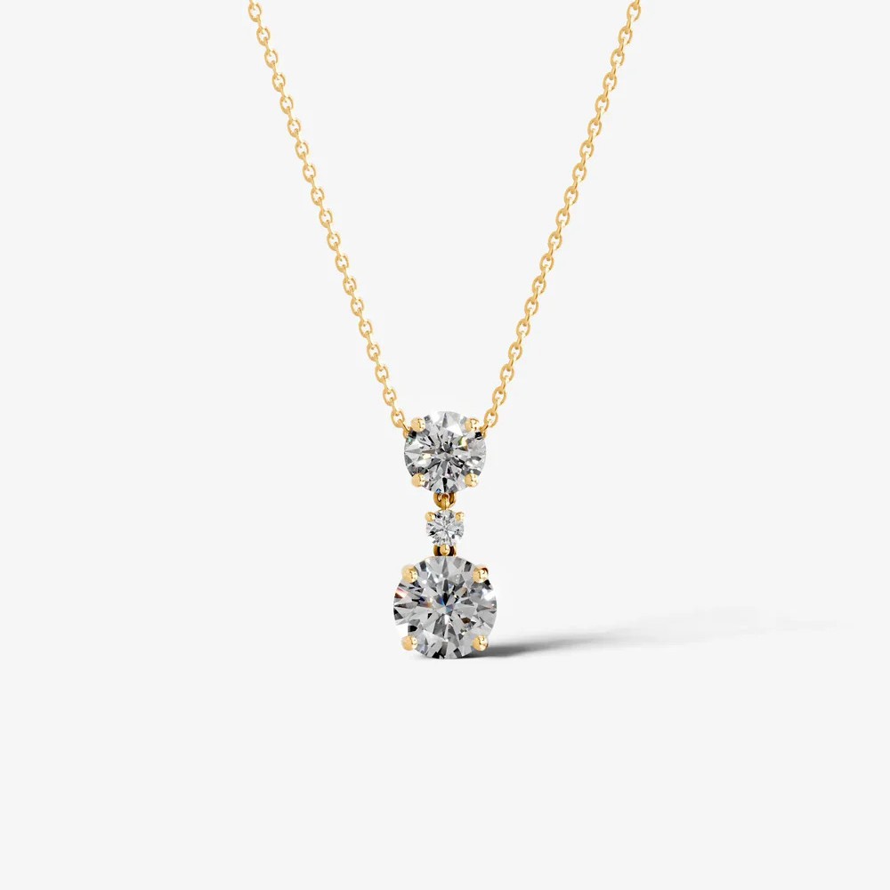 Three Stone Moissanite Necklace 925 Sterling Silver 18K Gold Plated Pendant Necklace — detail 9