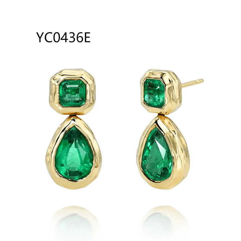 5mm Ascher + 7×10mm pear-shaped cultured emerald (Zambia) · S925 Silver / Pair