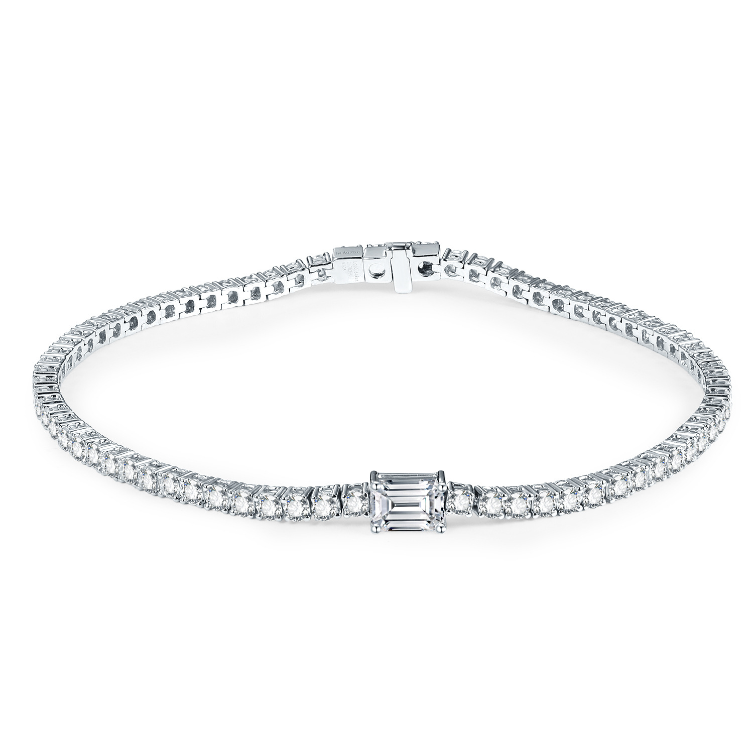18K White Gold Emerald-Cut Lab-Grown Diamond Tennis Bracelet – Approx. 3.2ct, 17cm — detail 5