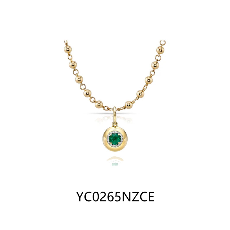 18K gold plated + 5mm cultured Zambian emerald · S925 silver / with chain (40+5cm)