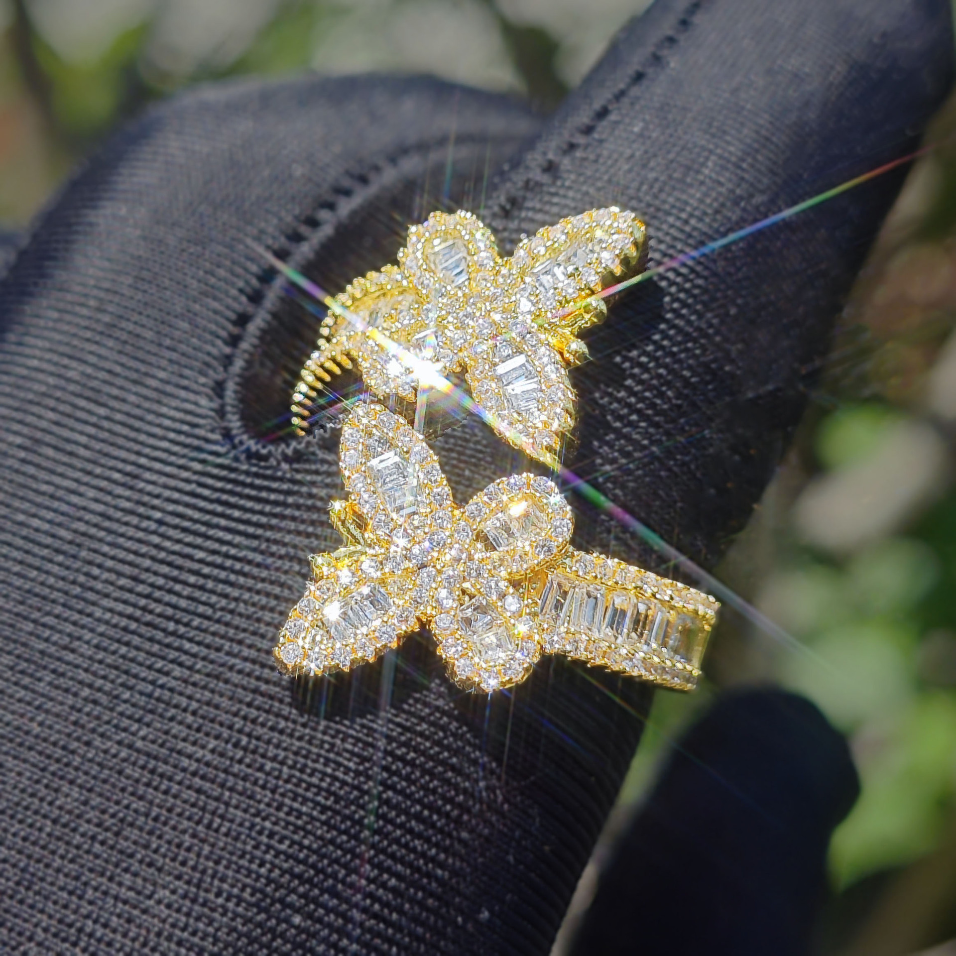 Iced Out Double Butterfly Hip Hop Ring For Couple Unisex — detail 2