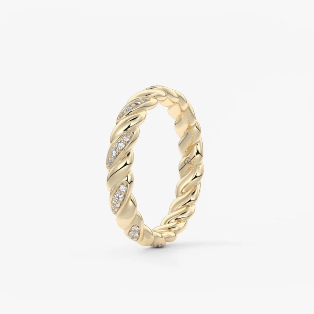 Twisted Moissanite Ring S925 Sterling Silver 18K Gold Plated Stackable Wedding Band — detail 4