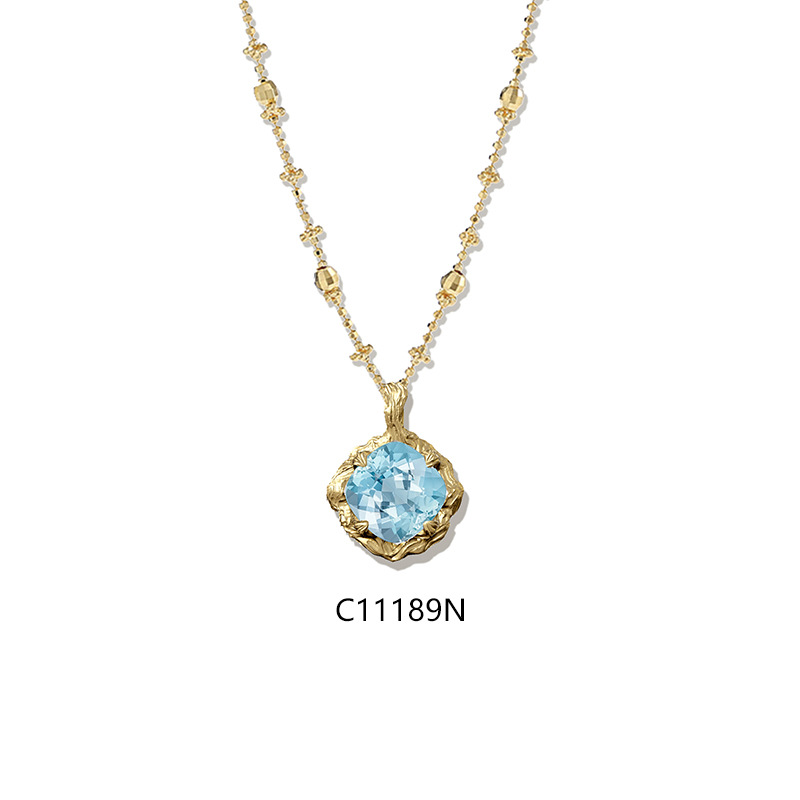 Vintage Lab Grown Gemstone Pendant Necklace, 925 Sterling Silver 18K Gold Plated Fairy Chain Necklace for Women — detail 4