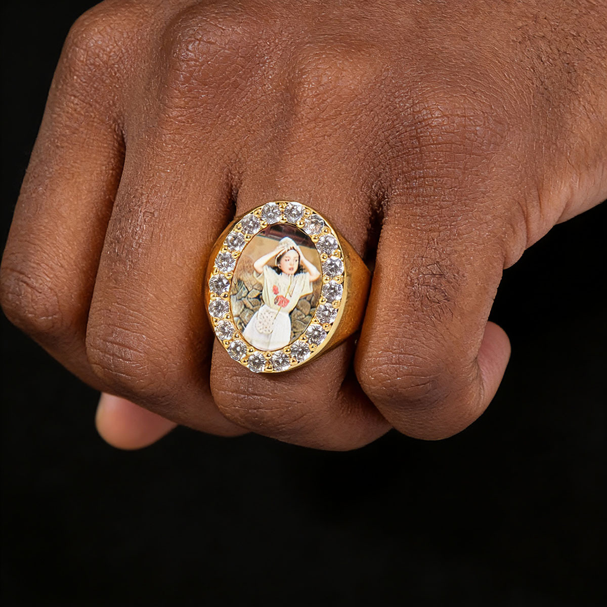 Custom Photo Ring, Hip Hop Iced Out CZ Picture Ring Adjustable Unisex Ring — detail 6