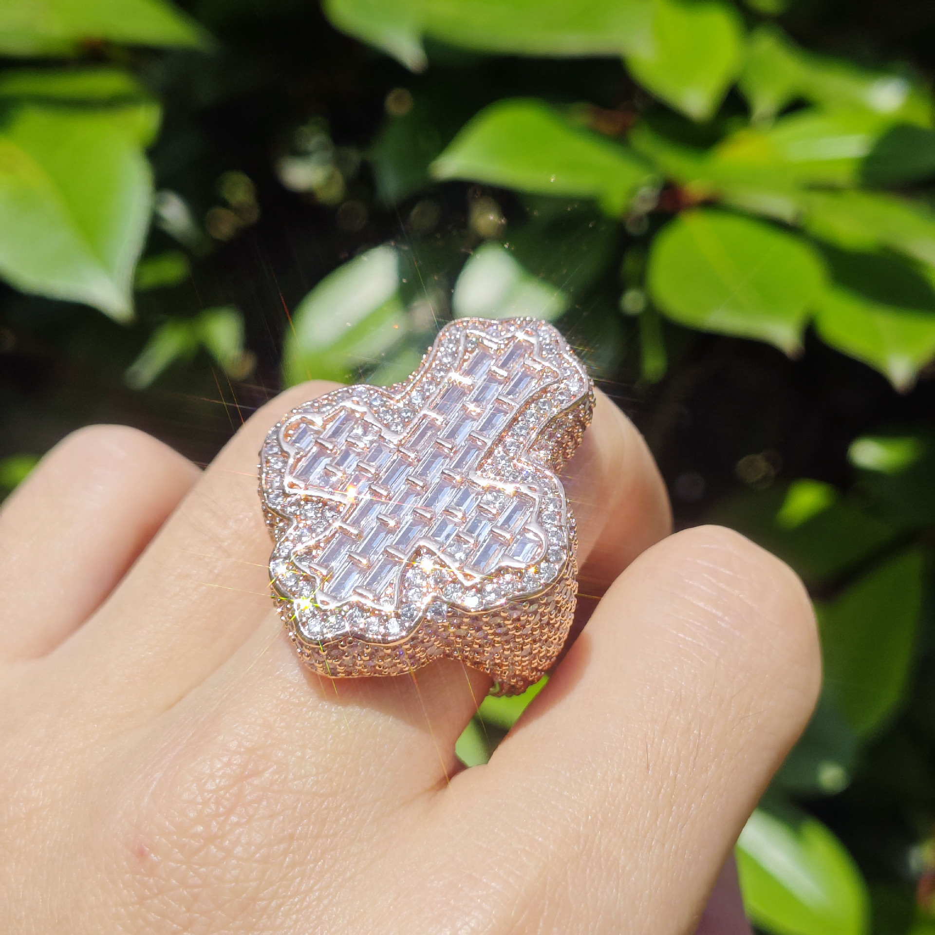 Iced Out Cross Ring Baguette Cubic Zirconia Hip Hop Statement Ring Unisex — detail 4