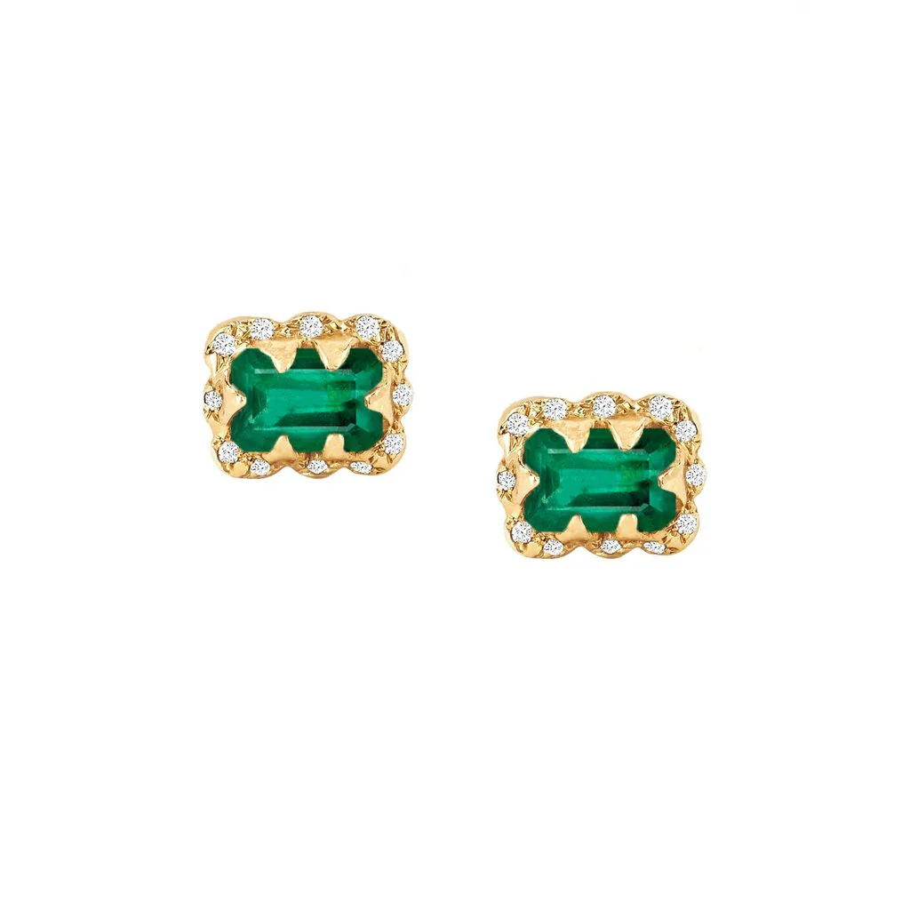 A pair of 5x7mm cultured emerald (Zambia) stud earrings · One size fits all