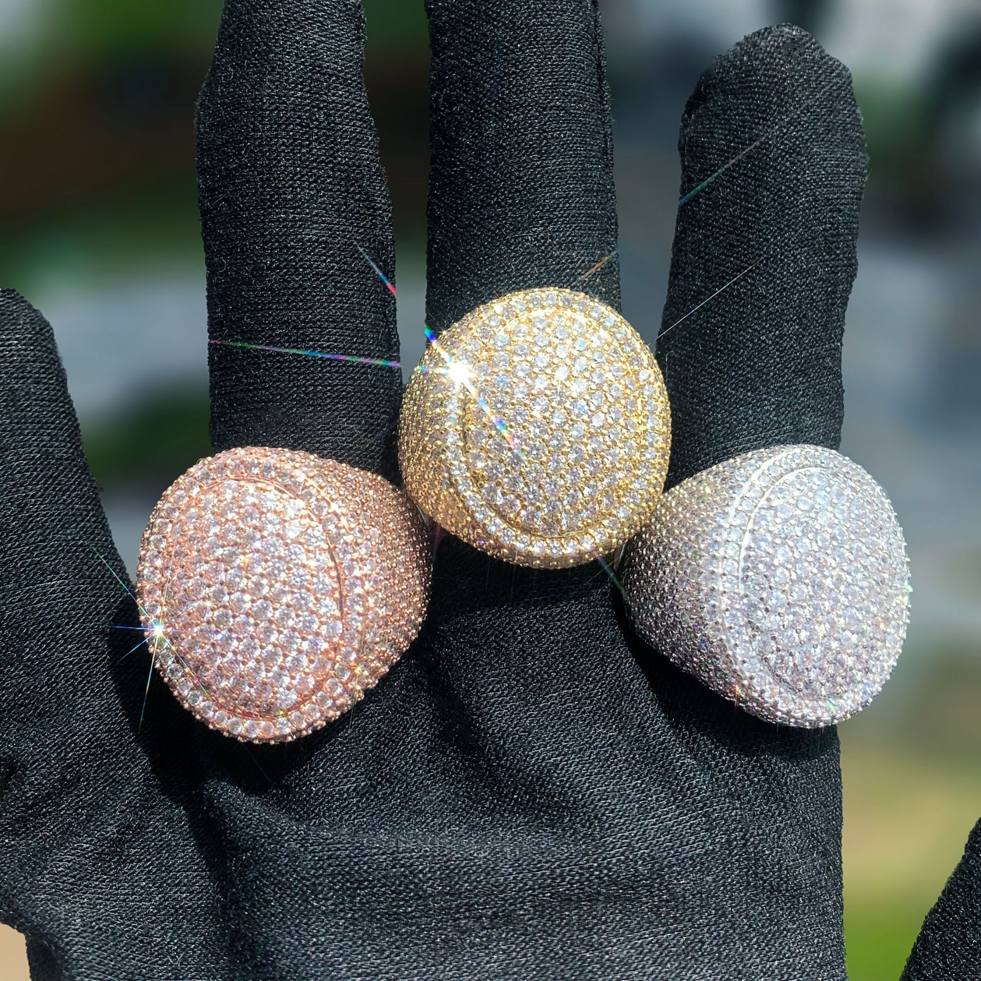Iced Out Oval Dome Ring Full Paved Cubic Zirconia Hip Hop Chunky Statement Ring — detail 1