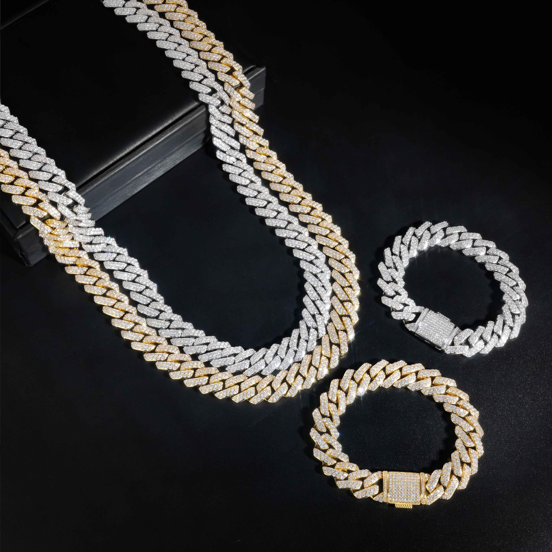 AODHY 8–15mm Double-Row Diamond-Shaped Iced-Out Cuban Link Necklace & Bracelet — detail 23
