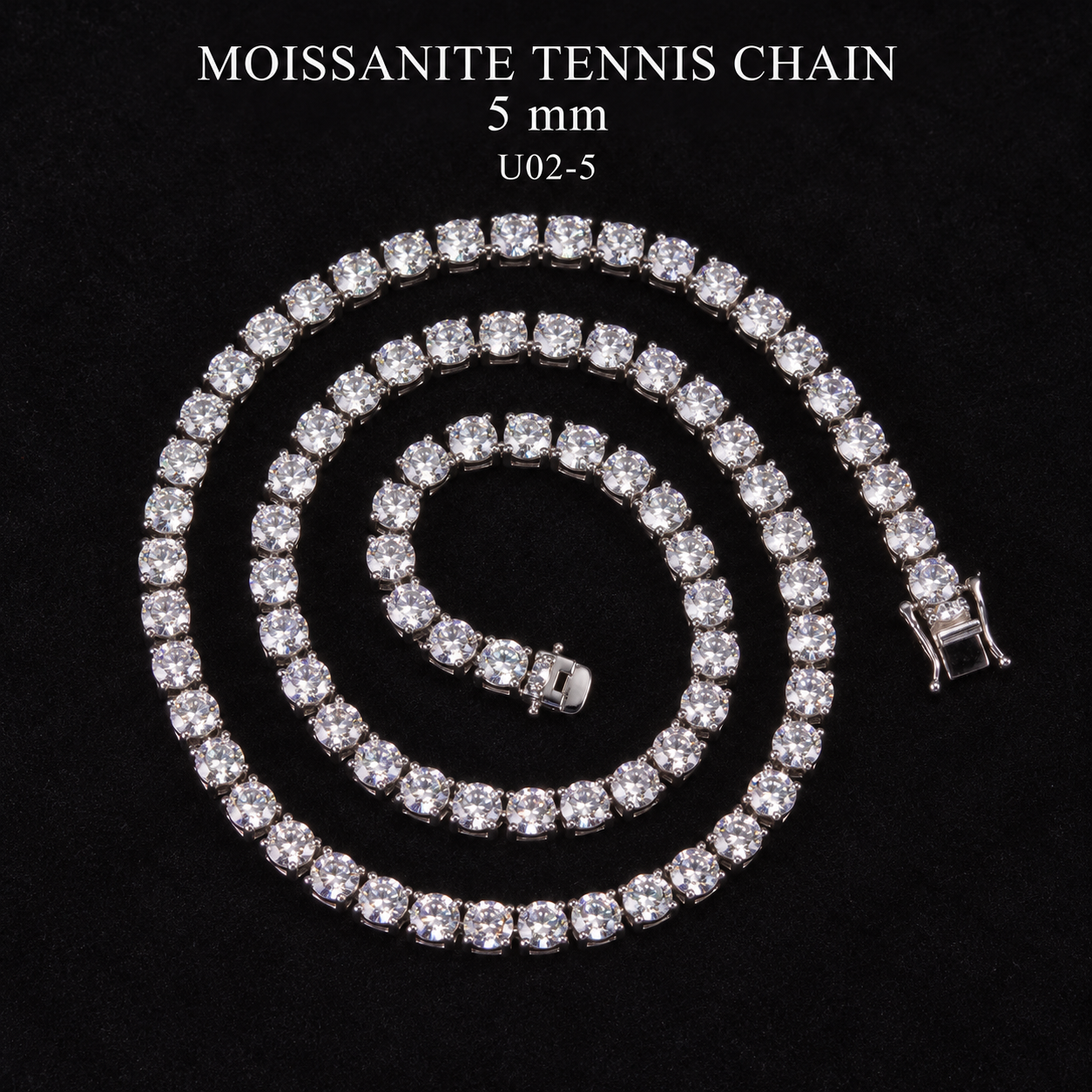 Aodhy S925 Sterling Silver Round Moissanite Tennis Chain — U02N — detail 17