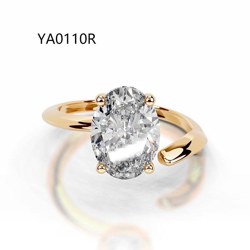Stylish, open-design ring with a "quiet luxury" aesthetic—a trendy, cross-border fashion piece crafted from S925 sterling silver, gold-plated, and set with a moissanite stone. — detail 5