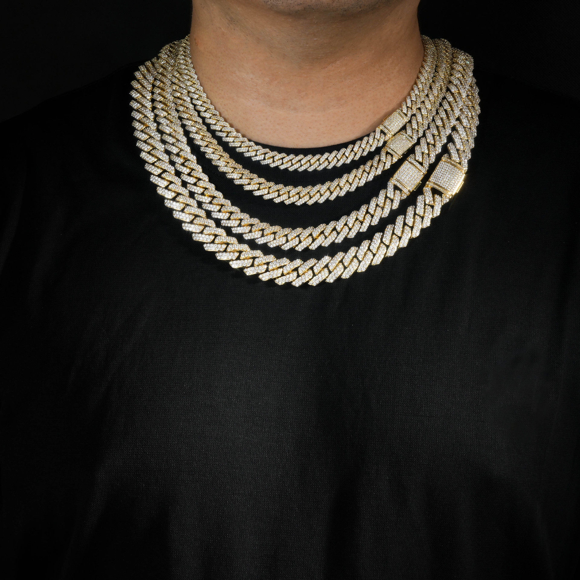 AODHY 8–15mm Double-Row Diamond-Shaped Iced-Out Cuban Link Necklace & Bracelet — detail 9