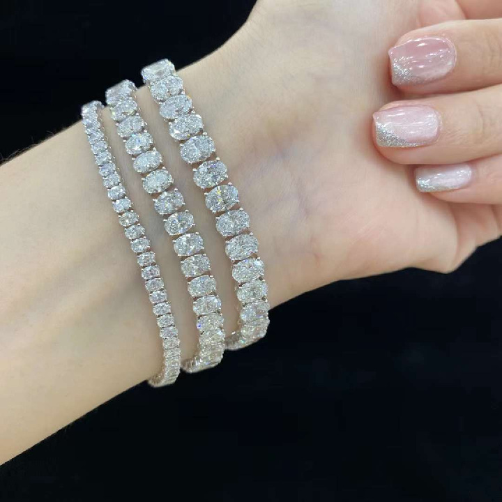 18K White Gold Oval-Cut Lab-Grown Diamond Tennis Bracelet – Approx. 4.6ct, 15.5cm — detail 8