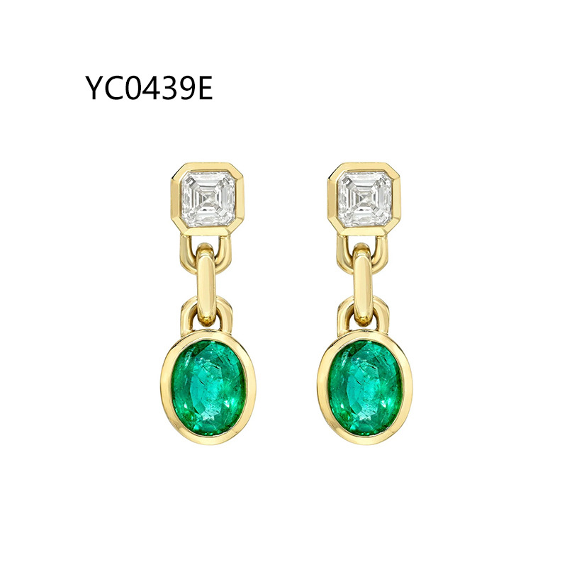 5.5mm Aschemosan + 7×9 Pear-shaped Cultured Emerald Earrings (Zambia) · S925 Silver / Pair