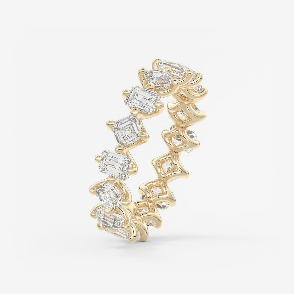 Emerald Cut & Asscher Cut Moissanite Eternity Ring, S925 Sterling Silver 18K Gold Plated — detail 1