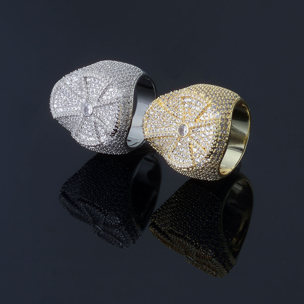 Iced Out Cross Wheel Hip Hop Ring, Full Pave Cubic Zirconia Mens Statement Ring — detail 1