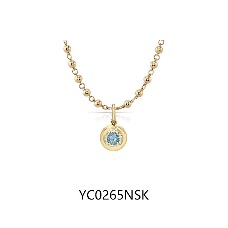 18K gold plated + 5mm sky blue cultured gemstone · S925 silver / with chain (40+5cm)