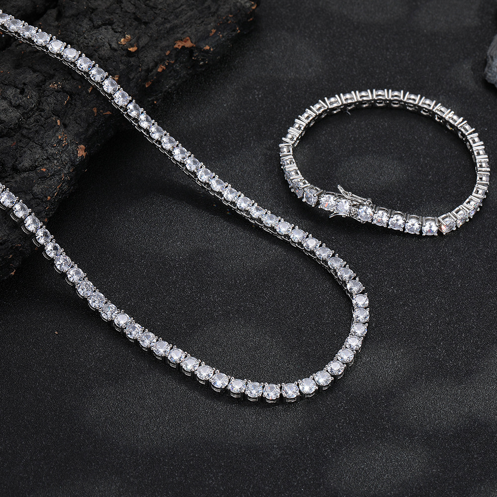 Hip Hop Tennis Chain Bracelet & Necklace, 2-6mm CZ Paved Copper Tennis Jewelry for Men Women — detail 4