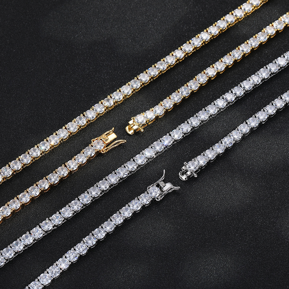 Hip Hop Tennis Chain Bracelet & Necklace, 2-6mm CZ Paved Copper Tennis Jewelry for Men Women — detail 1