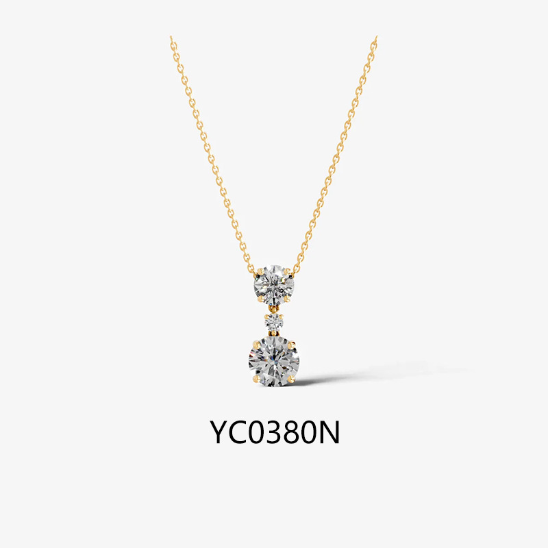 Three Stone Moissanite Necklace 925 Sterling Silver 18K Gold Plated Pendant Necklace — detail 2