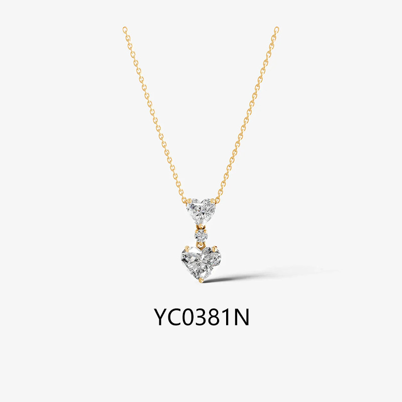Three Stone Moissanite Necklace 925 Sterling Silver 18K Gold Plated Pendant Necklace — detail 4