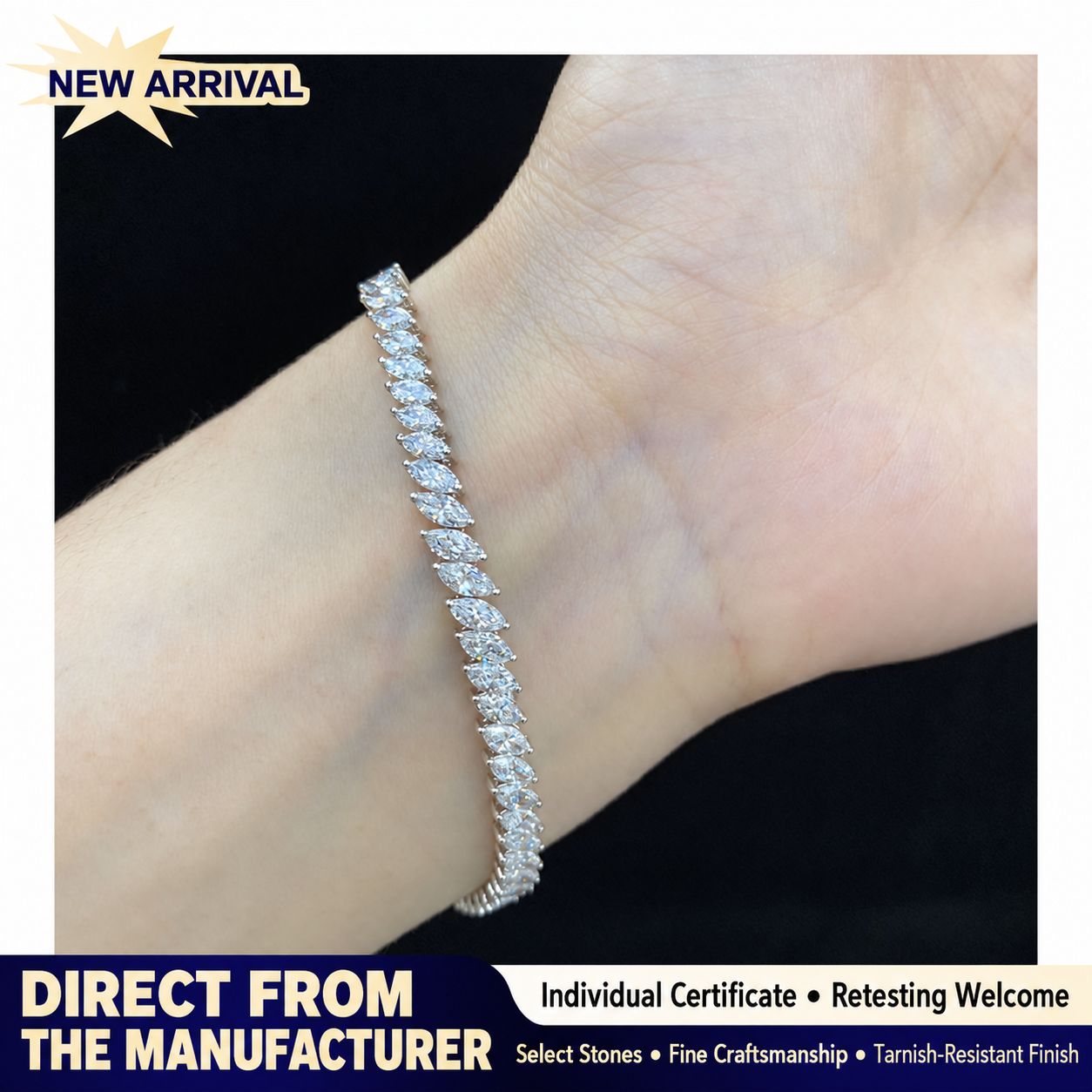 Aodhy 18K White Gold Lab-Grown Diamond Tennis Bracelet — detail 4