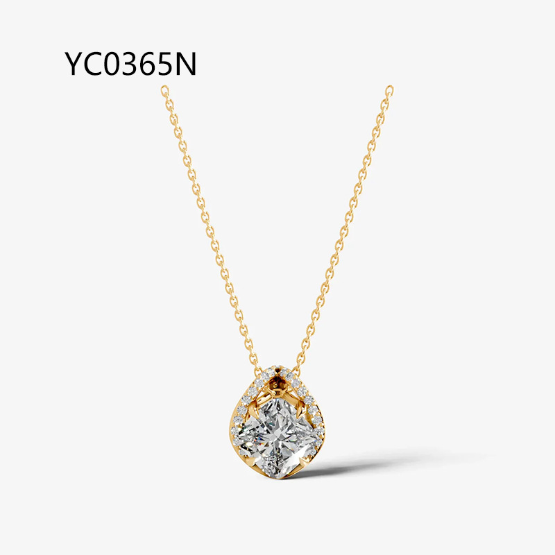 2CT Moissanite Pendant Necklace, S925 Sterling Silver 18K Gold Plated Choker — detail 4