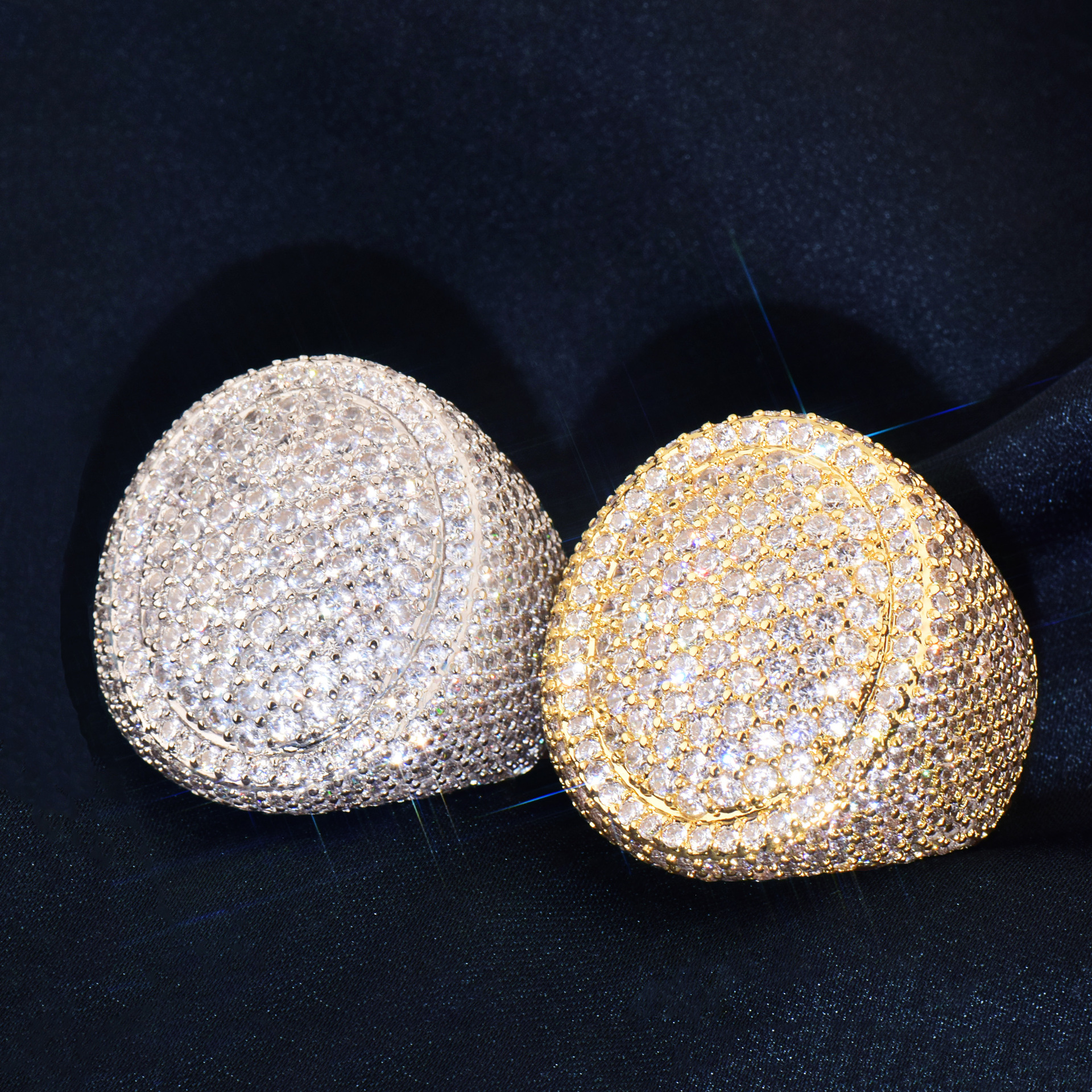 Iced Out Oval Dome Ring Full Paved Cubic Zirconia Hip Hop Chunky Statement Ring — detail 8