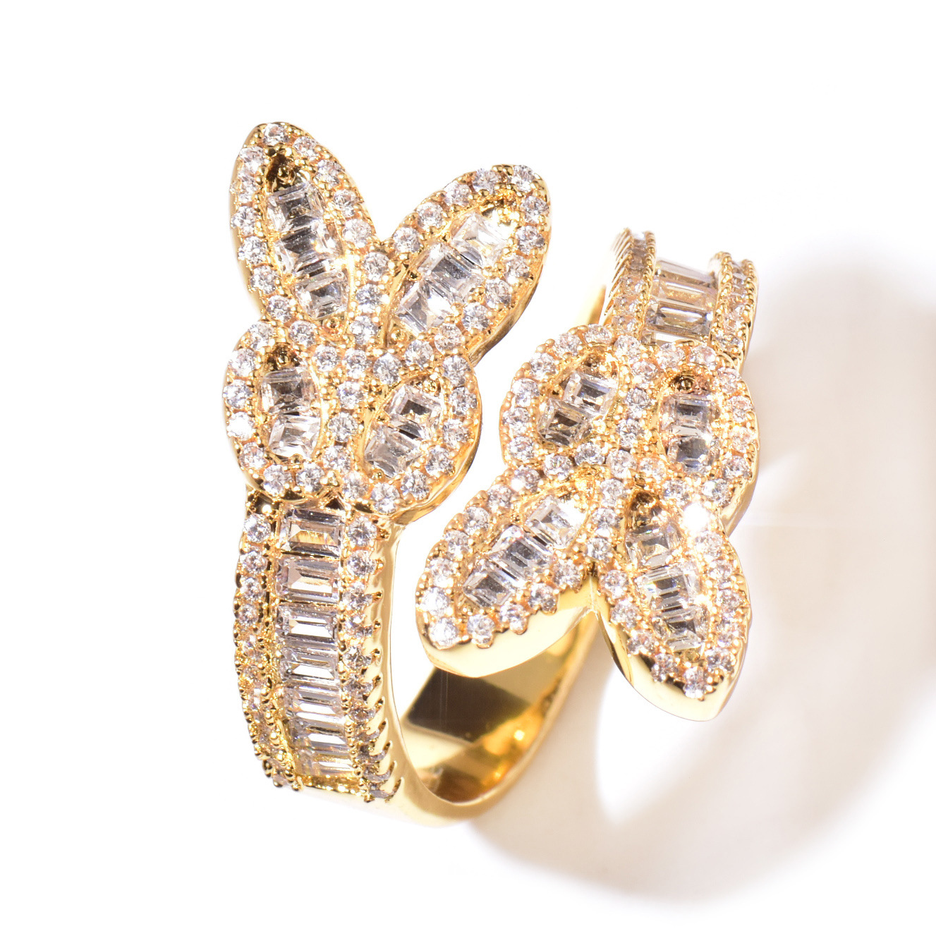 Iced Out Double Butterfly Hip Hop Ring For Couple Unisex — detail 3