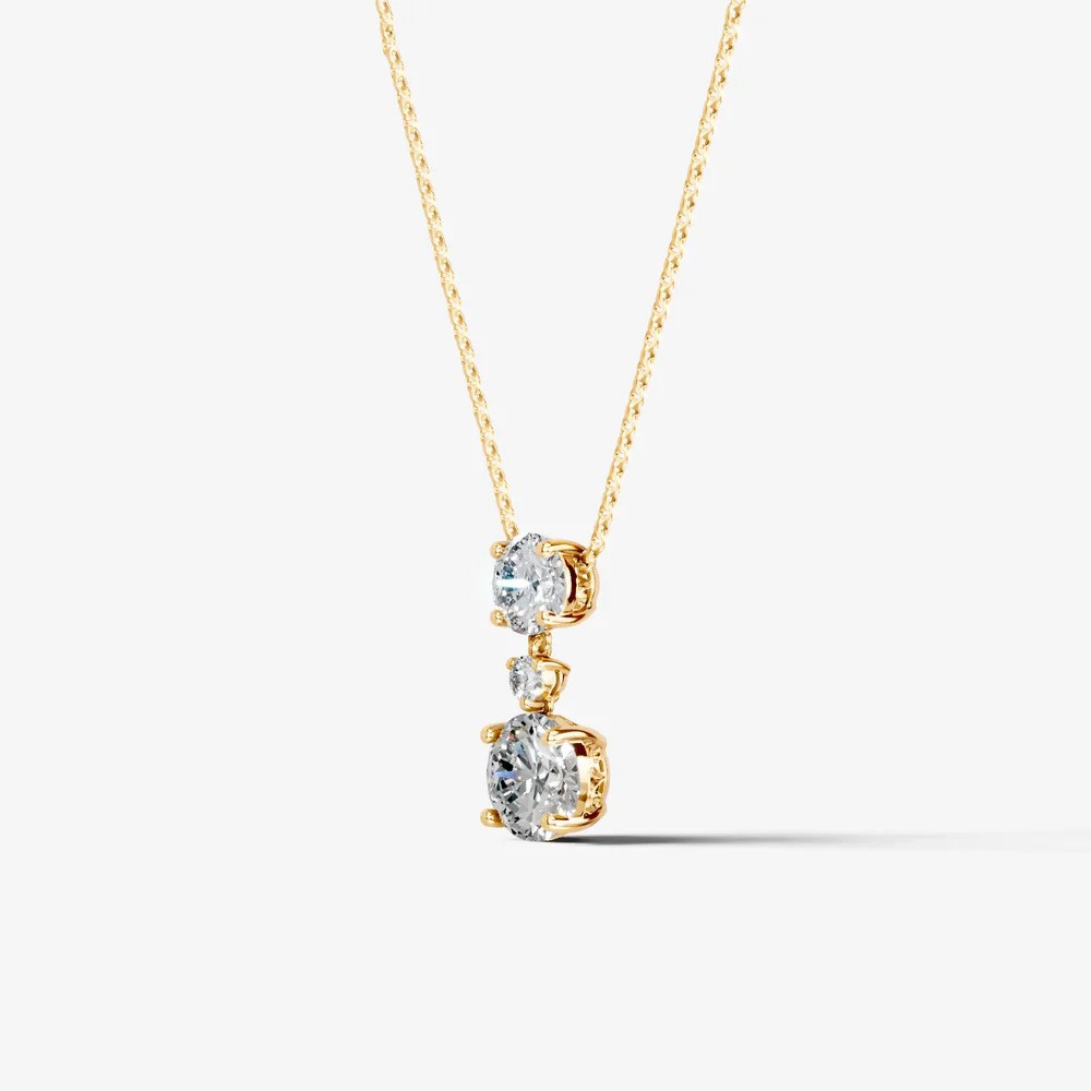 Three Stone Moissanite Necklace 925 Sterling Silver 18K Gold Plated Pendant Necklace — detail 10