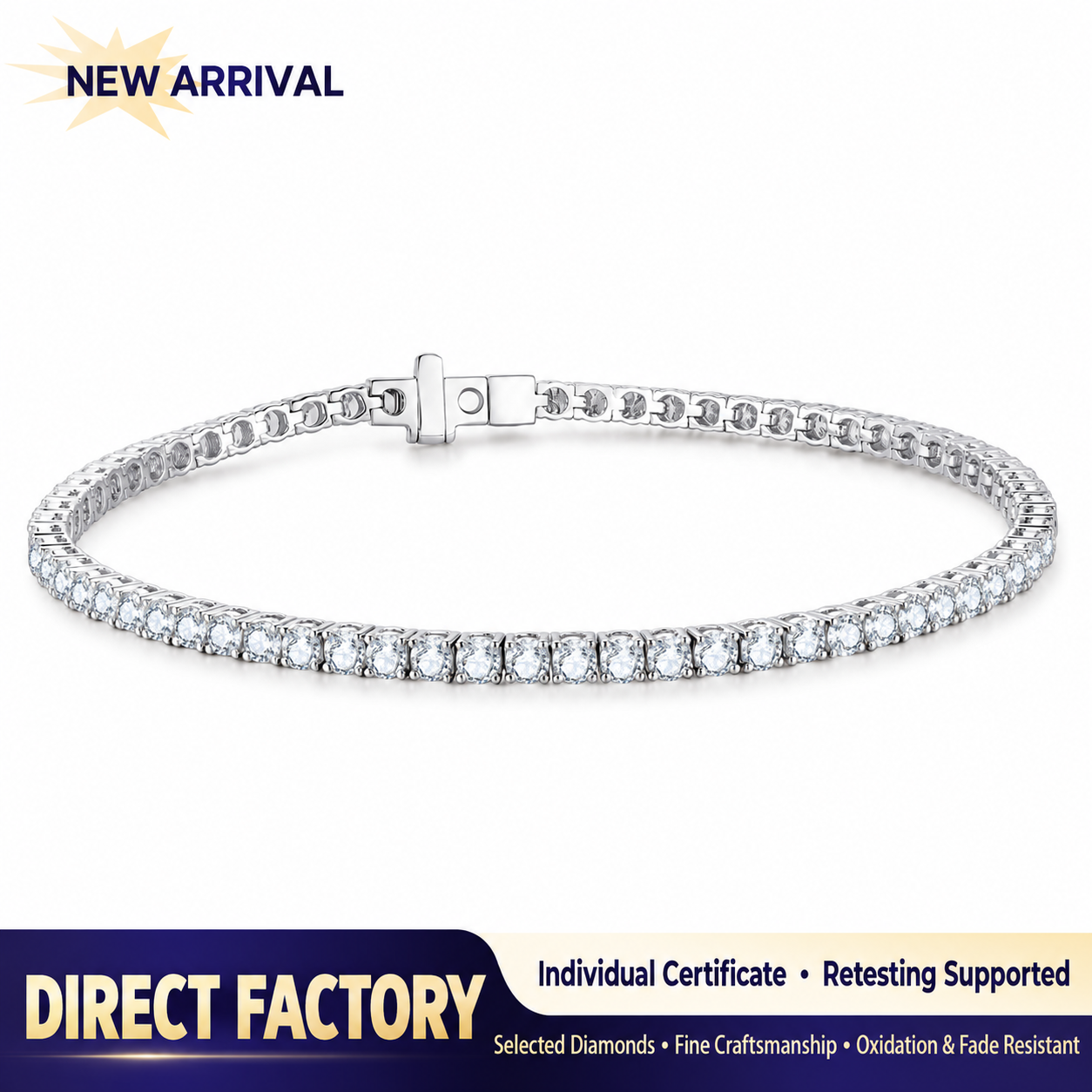 18K Gold Lab-Grown Diamond Tennis Bracelet – 3.4ct Total, 16cm — detail 12