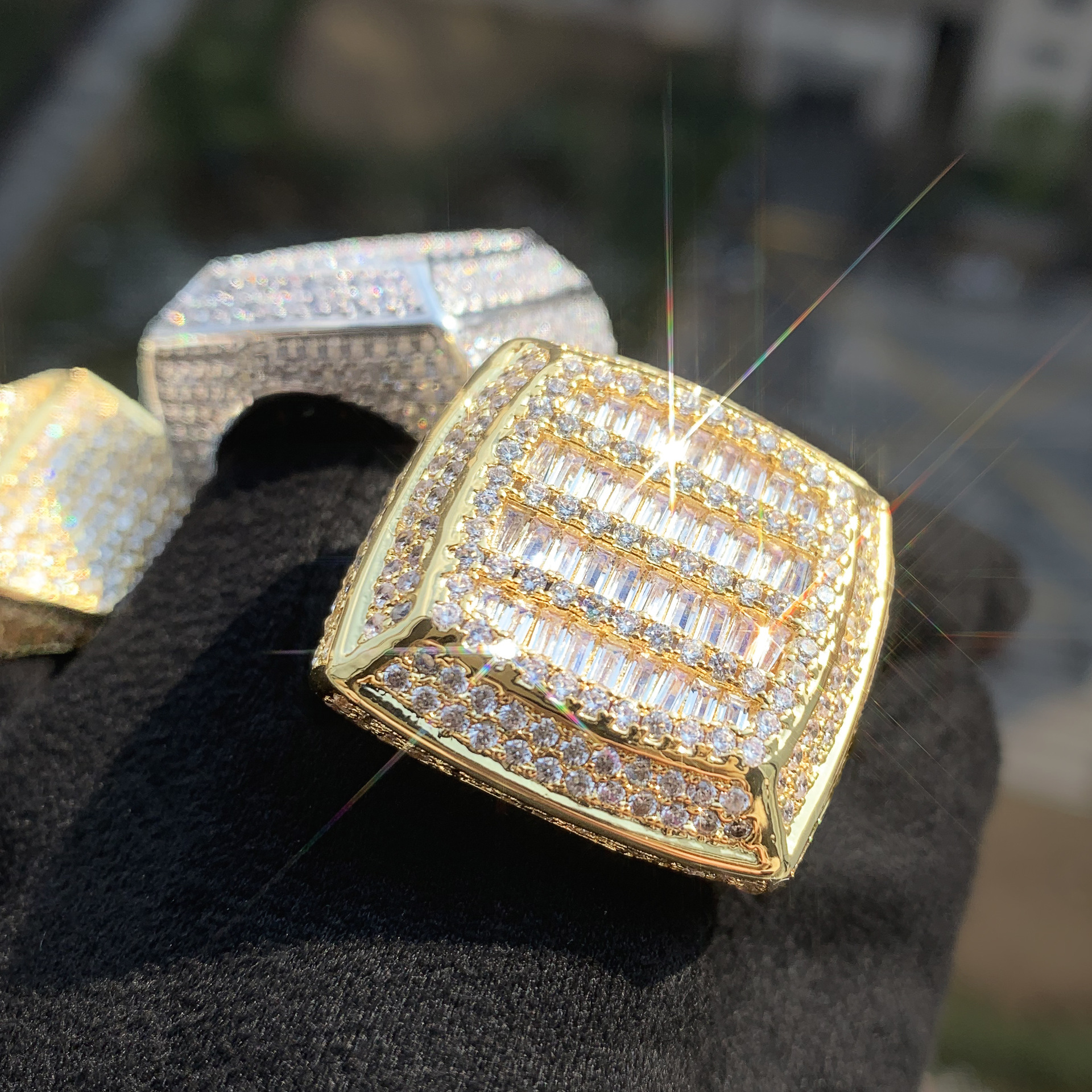 Hip Hop Square Baguette Cubic Zirconia Ring For Men — detail 3