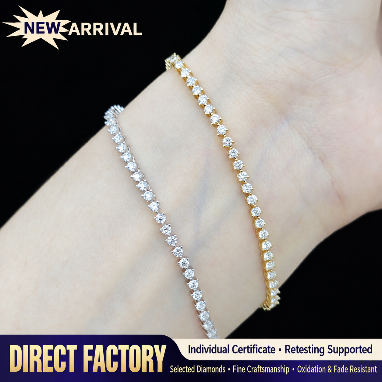 18K Gold Lab-Grown Diamond Tennis Bracelet – Approx. 2ct, 16cm — detail 4