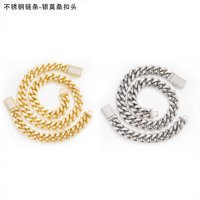 925 Sterling Silver VVS Moissanite Clasp 12mm Cuban Link Chain Bracelet & Necklace — detail 4