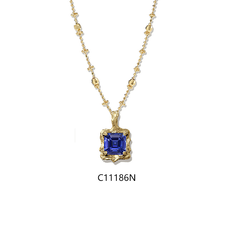 Vintage Lab Grown Gemstone Pendant Necklace, 925 Sterling Silver 18K Gold Plated Fairy Chain Necklace for Women — detail 3