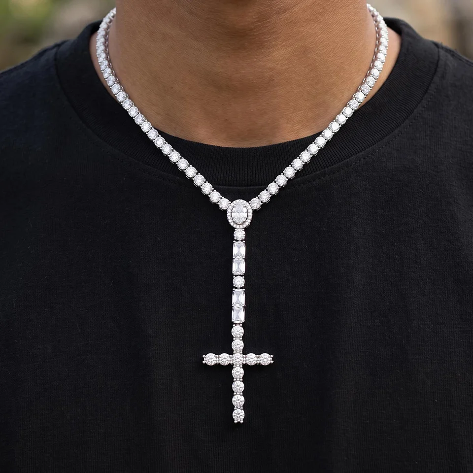 5mm Iced Out Cross Tennis Rosary Necklace
