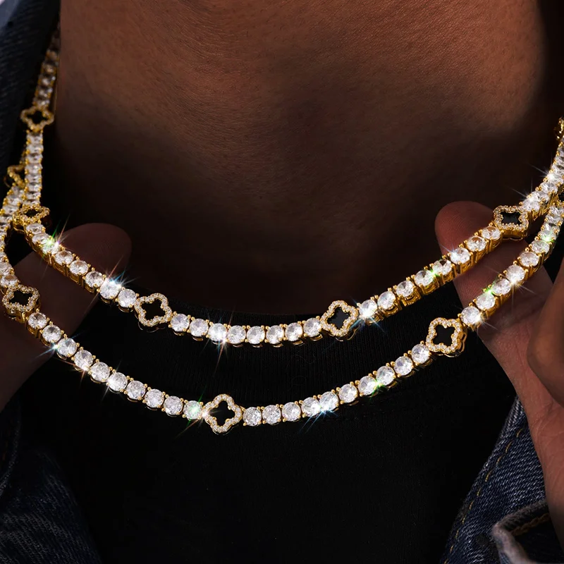 Iced Out Tennis Chain with Black Four Leaf Clover