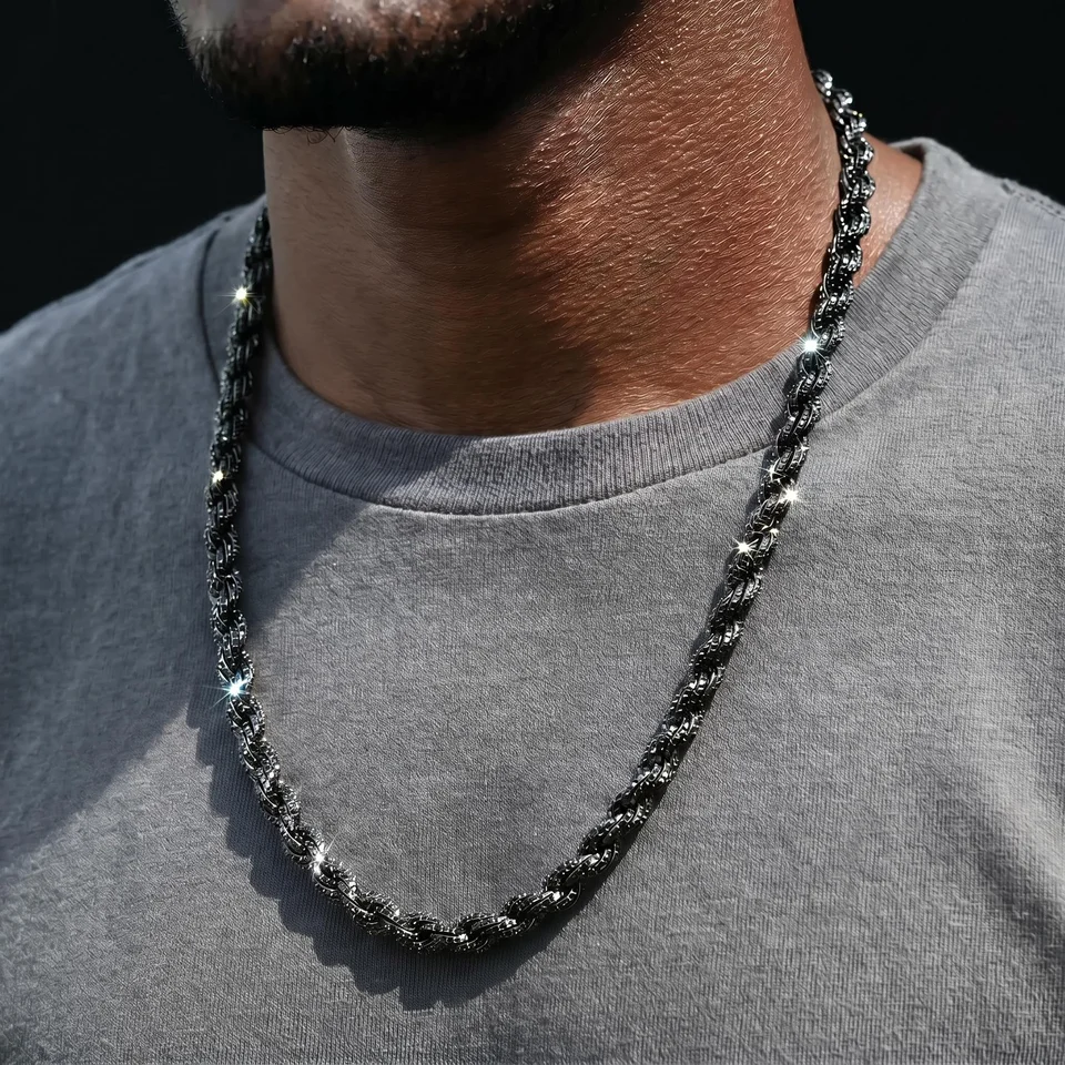 9mm Black Iced Out Rope Chain