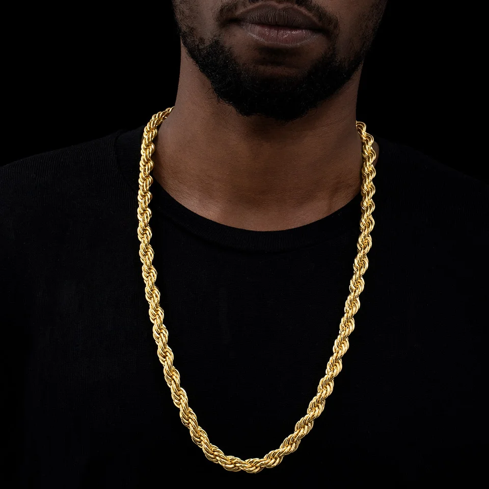 10mm 18K Gold Finish Rope Chain
