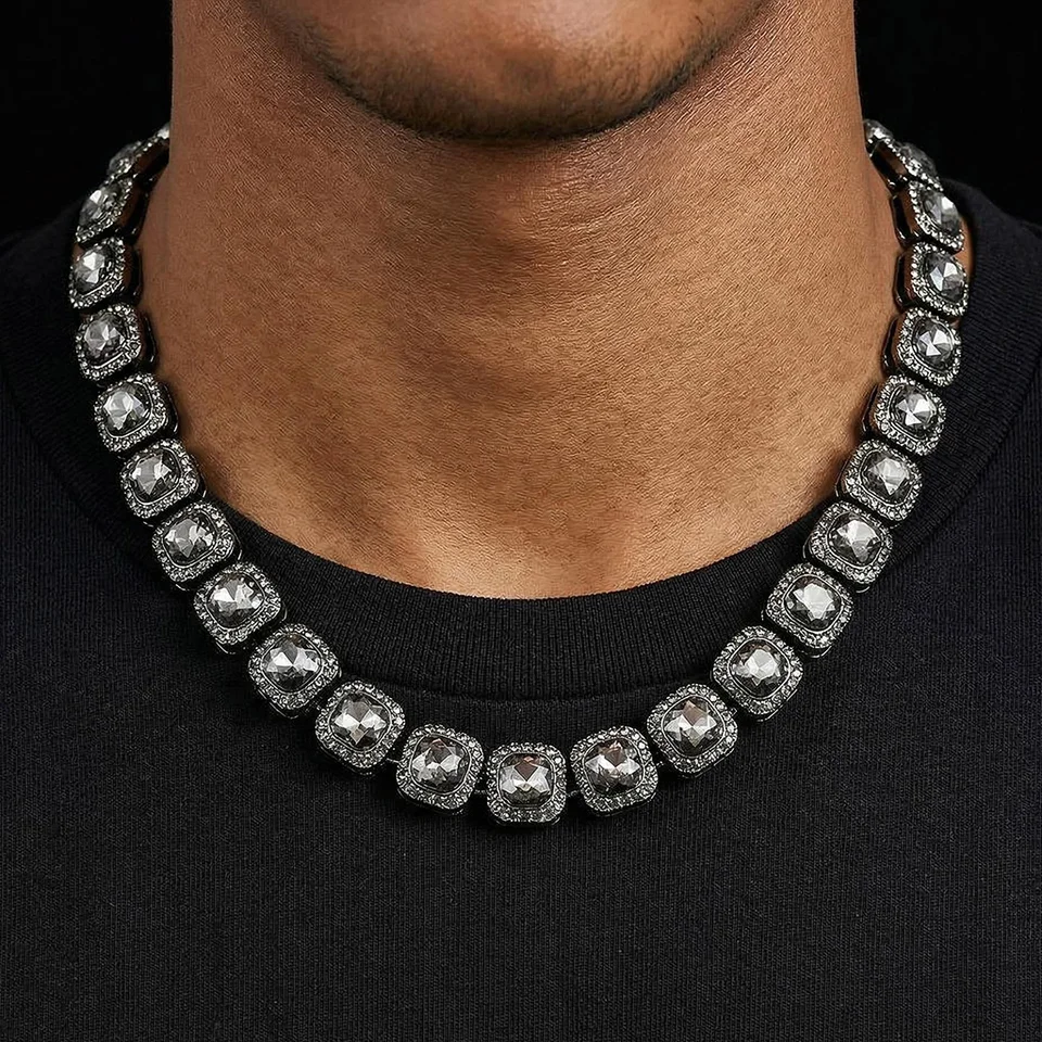 12mm Clustered Tennis Chain in Black Gold