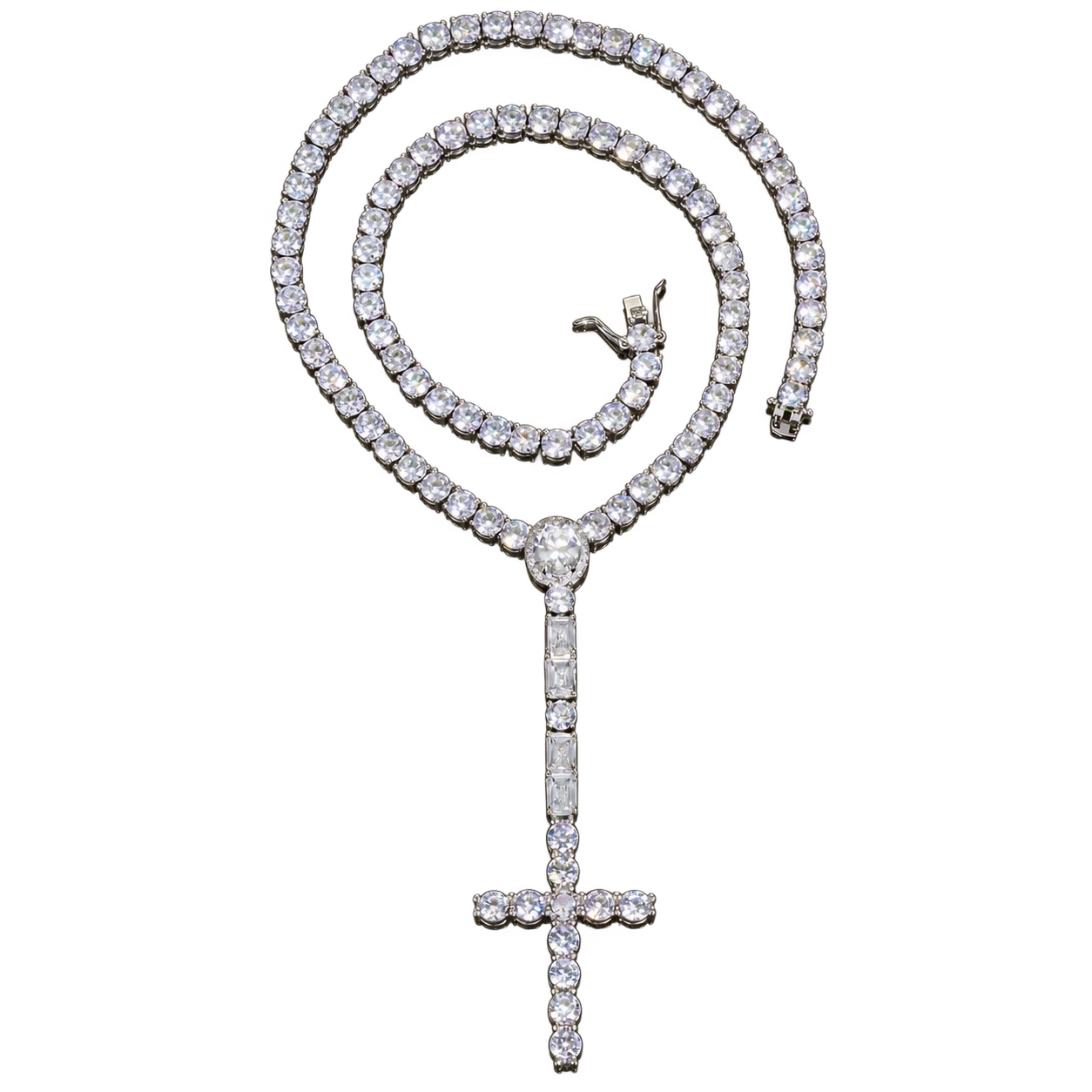 AODHY 5mm Iced Out Cross Tennis Rosary Necklace