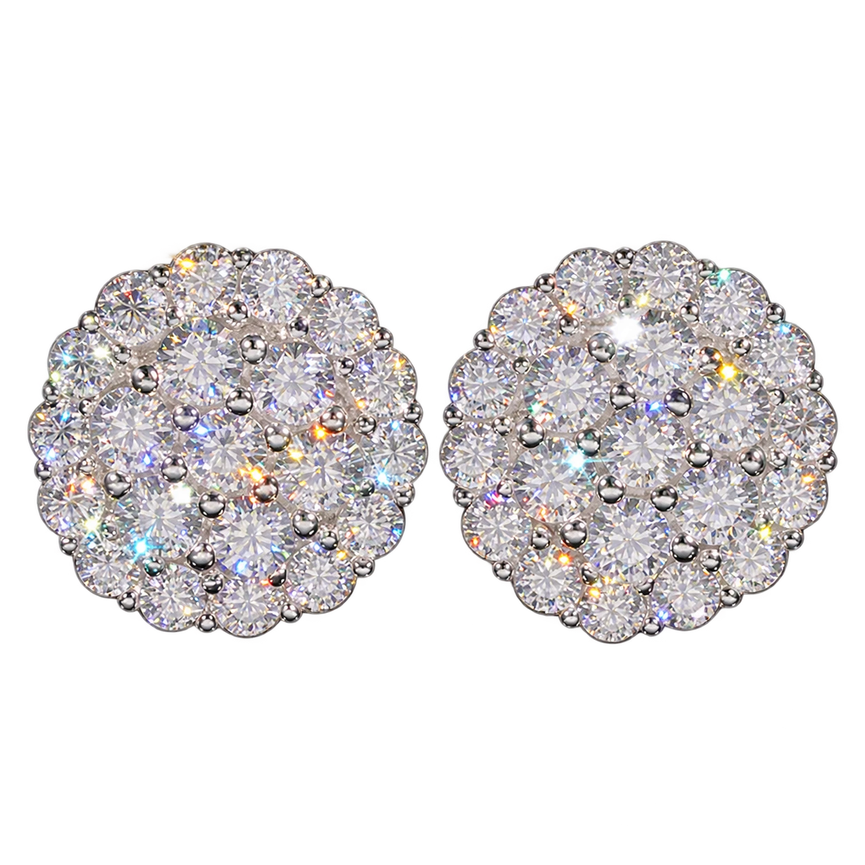 AODHY 925 Sterling Silver VVS1 Moissanite Round Pavé Stud Earrings