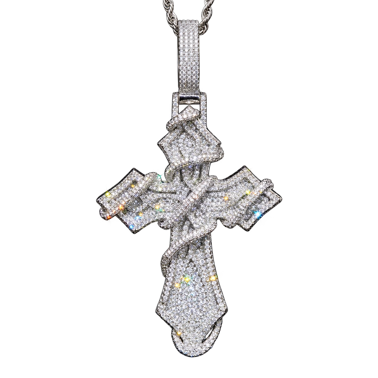 AODHY Iced Out Thorn Cross Pendant Necklace