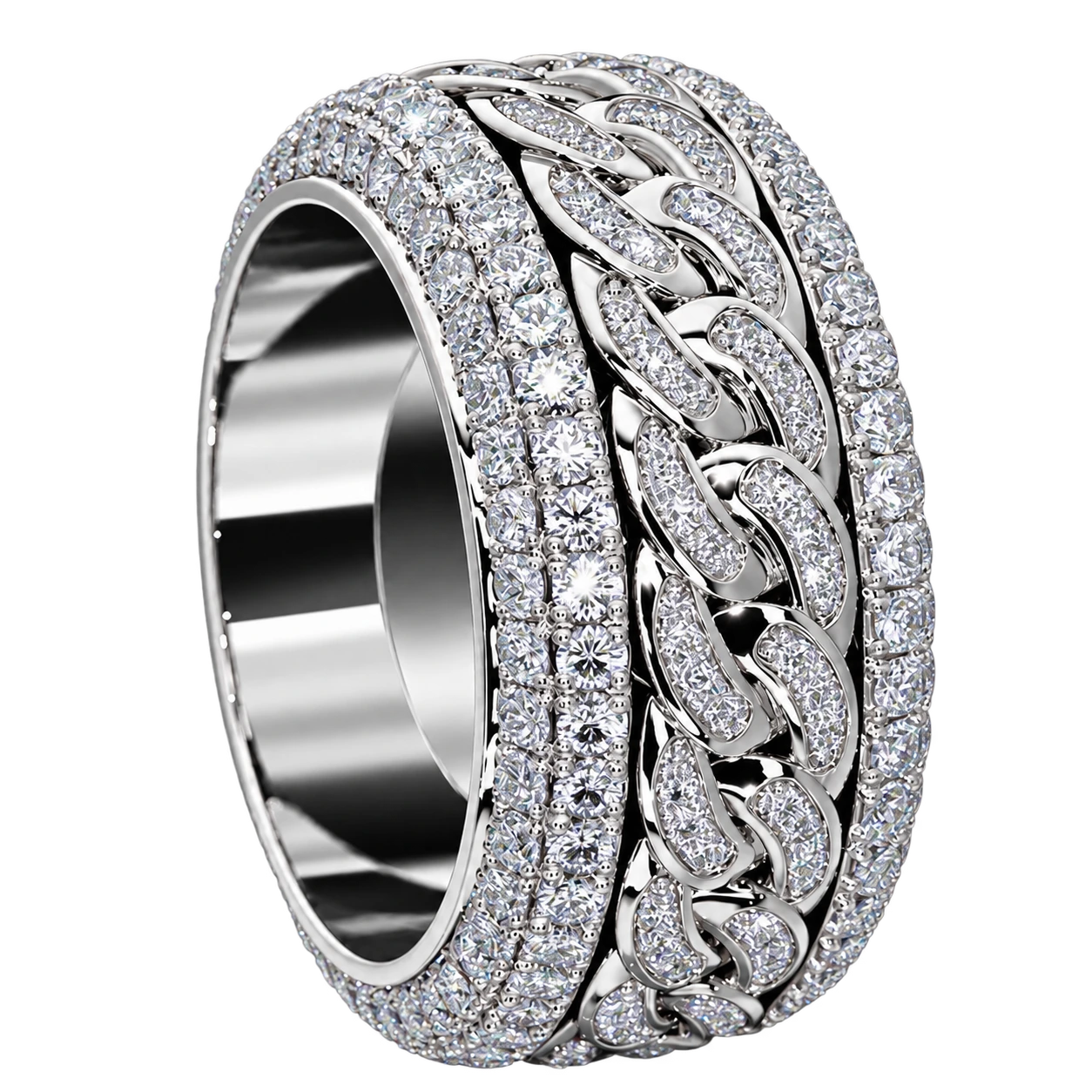 AODHY Iced Rotatable Cuban Ring