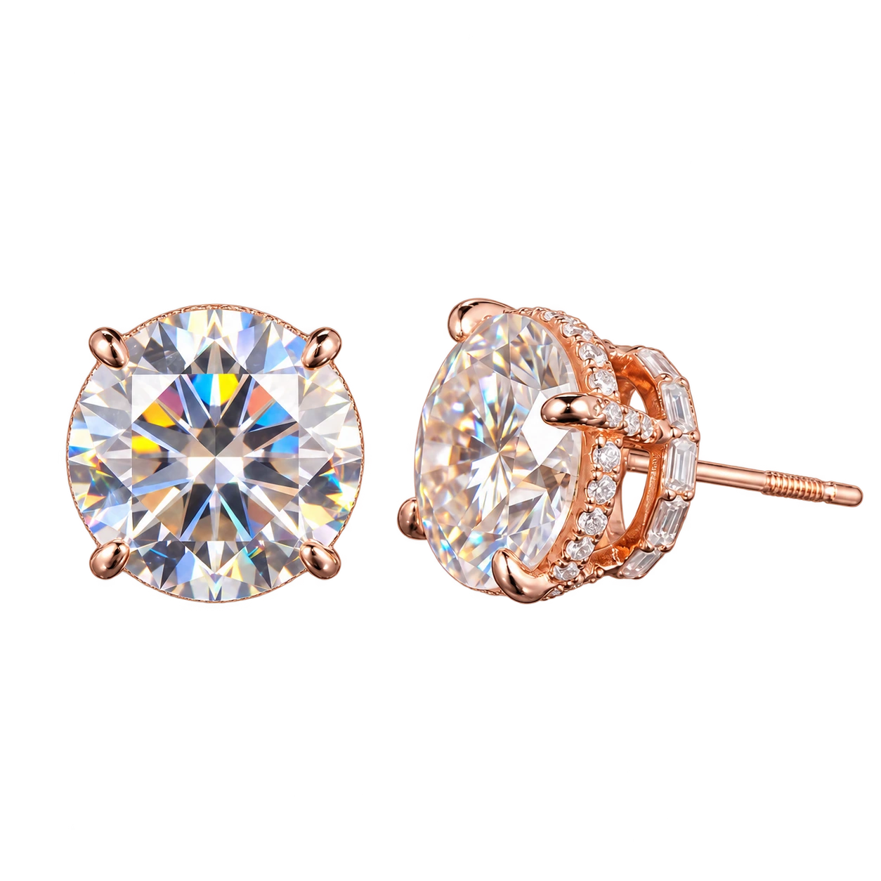 AODHY 925 Sterling Silver VVS1 Moissanite Round & Baguette Stud Earrings