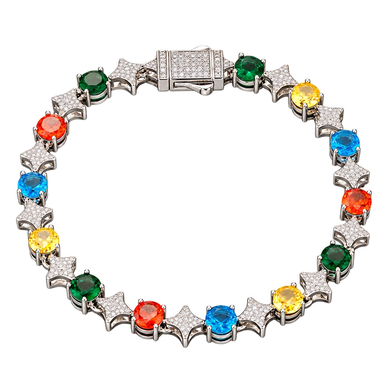 Multicolor Star Tennis Bracelet with CZ Stones