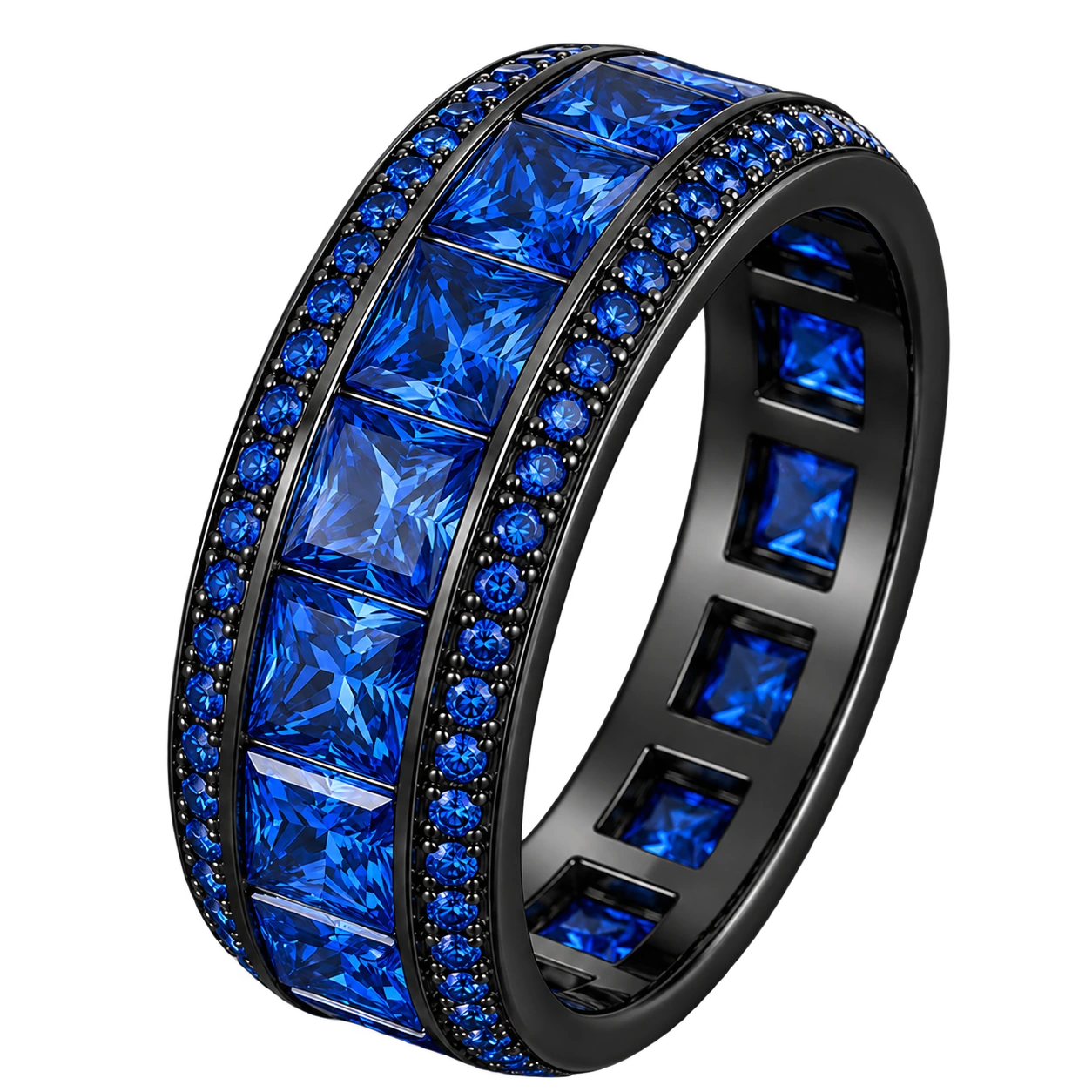 Princess Cut Sapphire-Blue CZ Eternity Ring